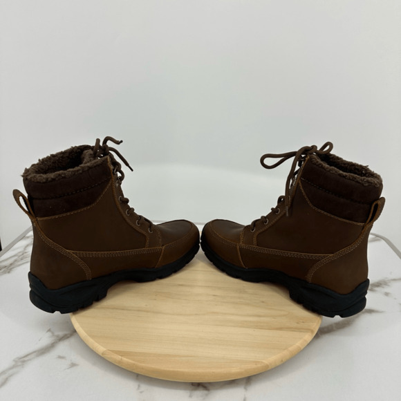 Lands End Mens 8.5D Leather All Weather Boots Brown Insulated Fleece Outdoor main image 5